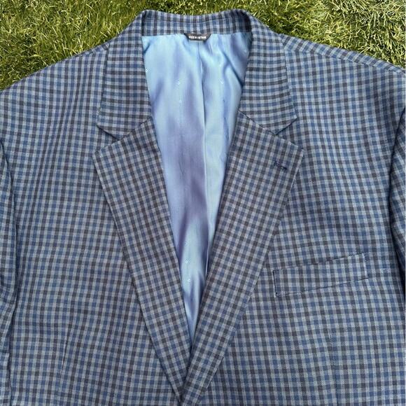Oak Hill Denim Plaid Sport Coat Classic Double Button Single Breast Blazer 3XLT - Picture 2 of 11